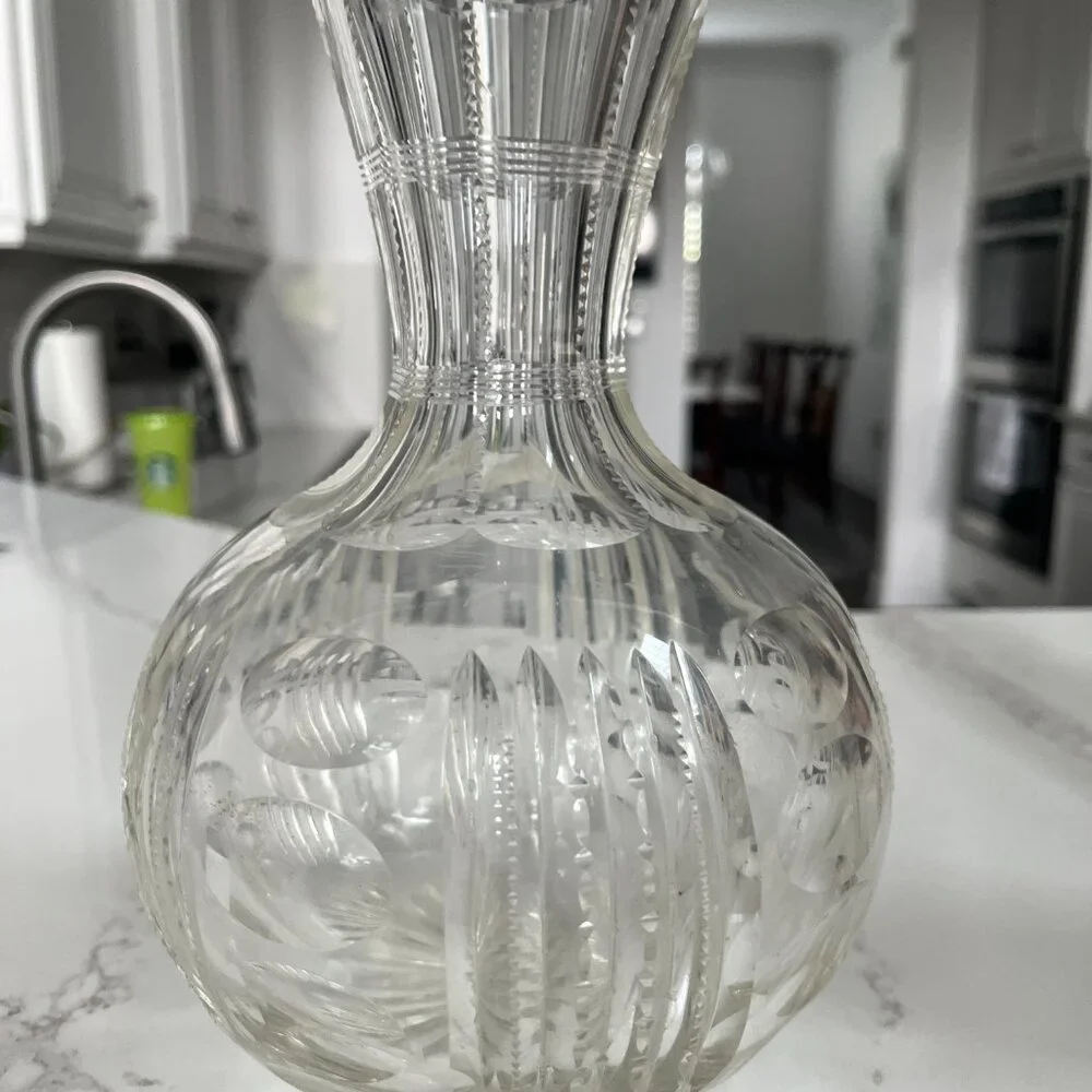 Crystal Water Pitcher or Wine‎ Decanter – Beautiful Detail, Pre-Owned